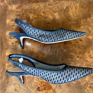 Stuart Weitzman The Vea Black Polka dot mesh Slingbacks